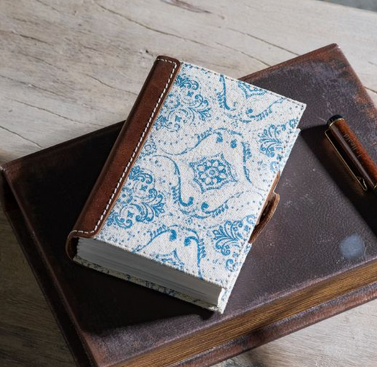 BLUE FLEUR CANVAS LEATHER JOURNAL | SMALL