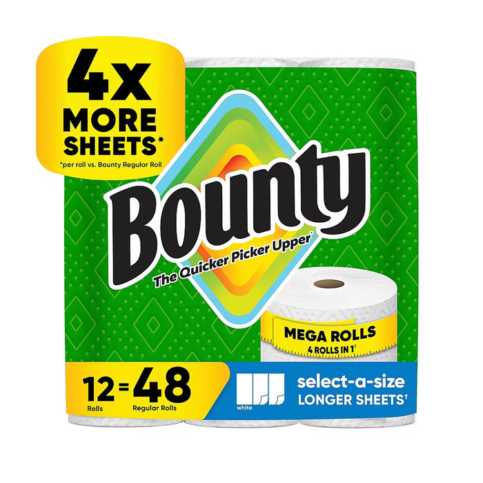 Bounty Select-A-Size 2-Ply Mega Roll Paper Towels, 12 Rolls, 164 Sheets per Roll