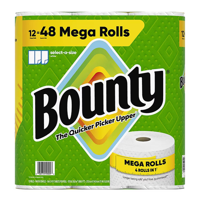 Bounty Select-A-Size 2-Ply Mega Roll Paper Towels, 12 Rolls, 164 Sheets per Roll