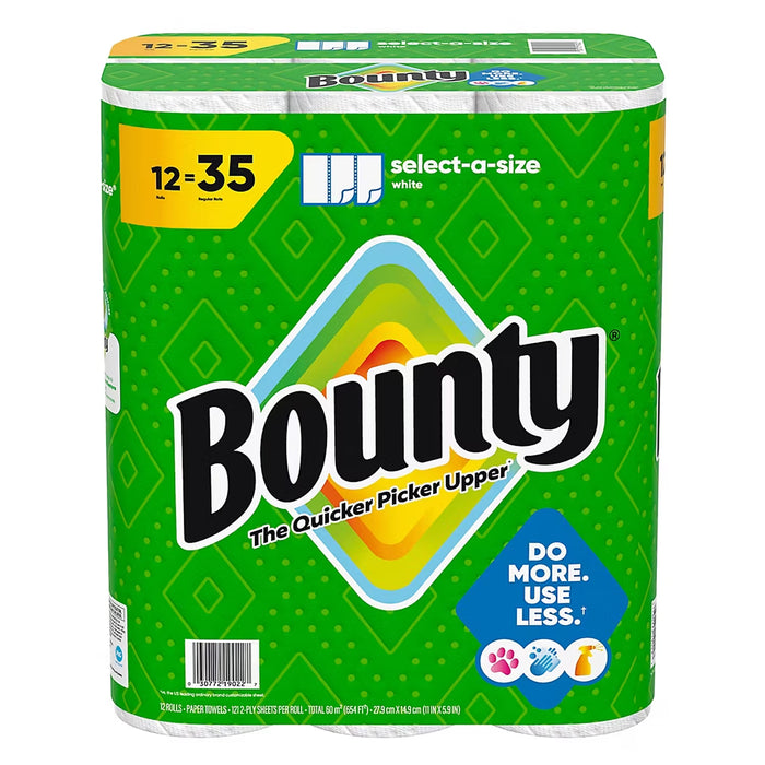 Bounty Select-A-Size 2-Ply Paper Towels, 12 Rolls, 121 Sheets per Roll