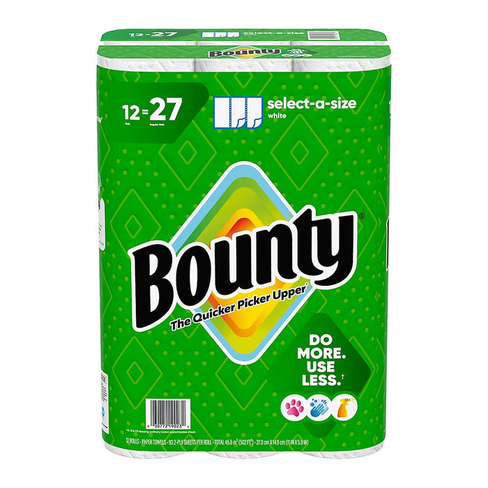 Bounty Select-A-Size 2-Ply Paper Towels, 12 Rolls, 93 Sheets per Roll