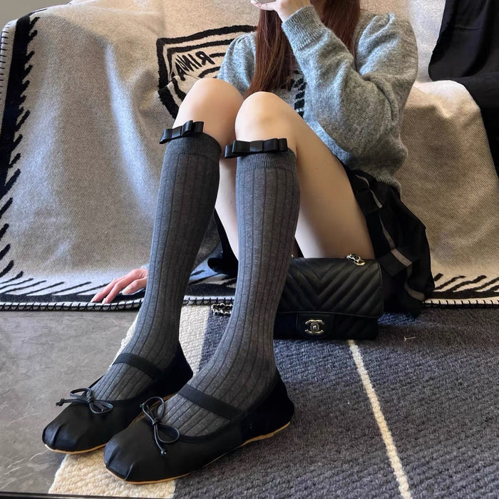 Dark Grey Socks with Black Bow