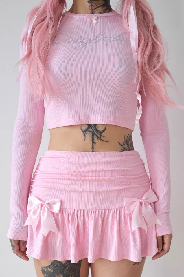 ♡ Bow Foil Print Knit Cotton Top ♡