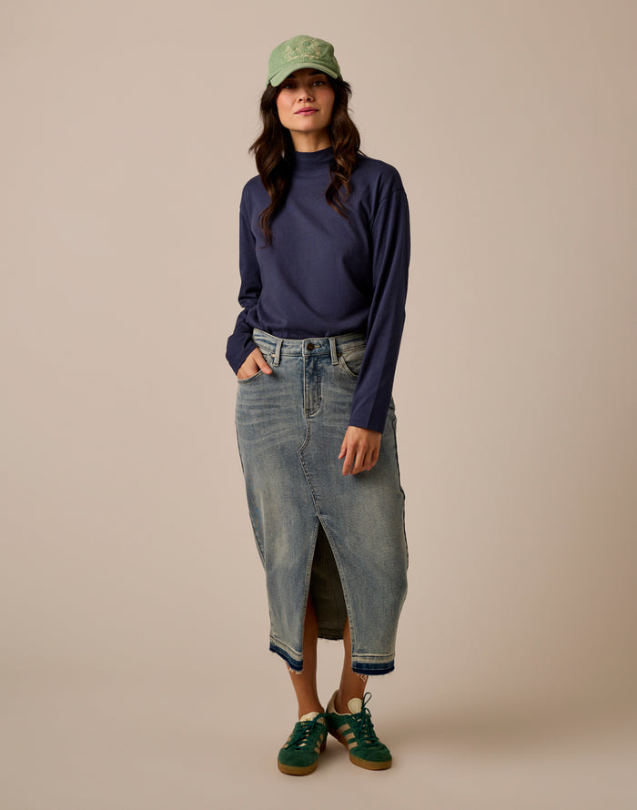 Bray Mockneck Top: Navy