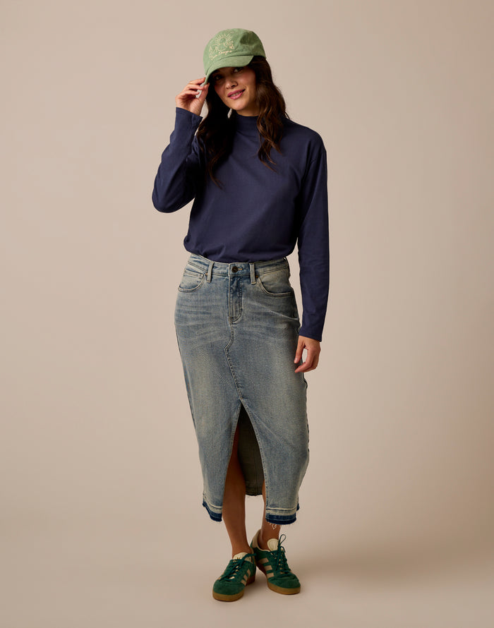 Bray Mockneck Top: Navy