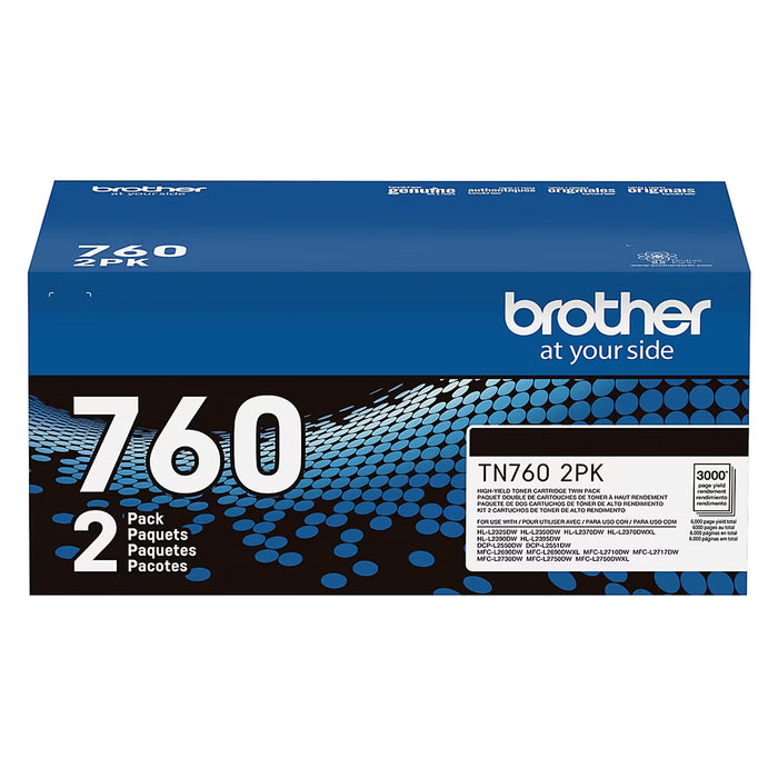 Brother TN760 High-Yield Black Toner Cartridges, 2-Pack