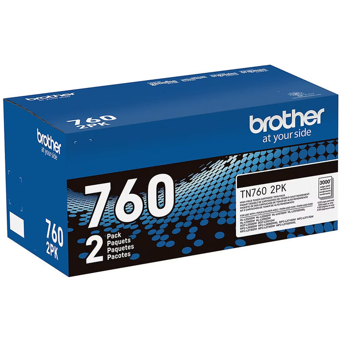 Brother TN760 High-Yield Black Toner Cartridges, 2-Pack