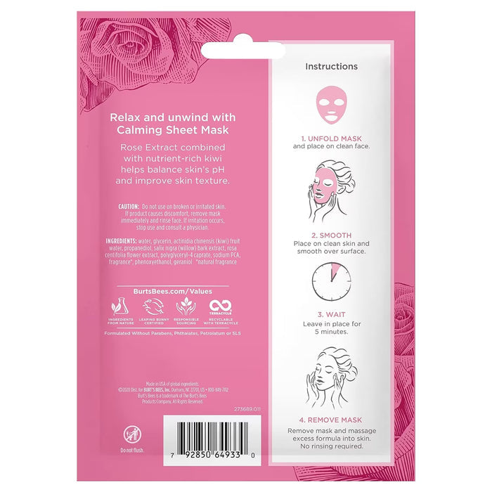 Burt's Bees Calming Facial Sheet Mask with Rose Extract - 1 Ct - 48 Pack