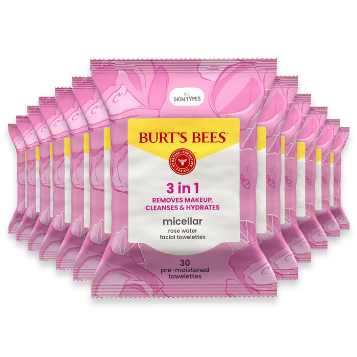 Burt's Bees Micellar Facial Cleansing Towelettes with Rose Water - 30 Ct - 12 Pack