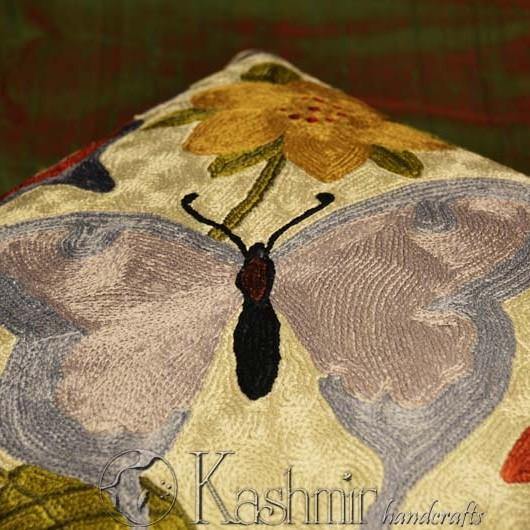 butterfly chainstitch accent cushion cover art silk 18x18" - Kashmir Designs