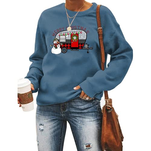 Camper Christmas Shirt Women Merry Christmas Buffalo Plaid Leopard Camper Snowman Sweatshirt