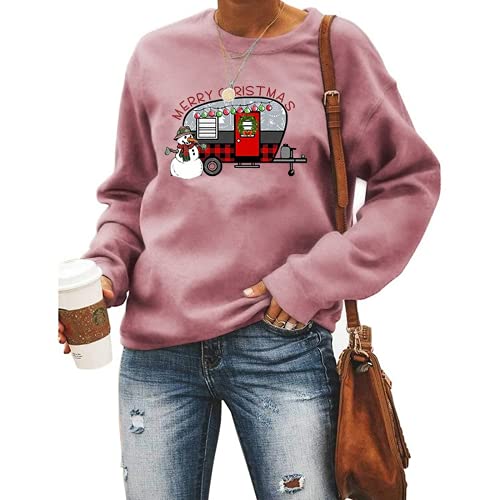 Camper Christmas Shirt Women Merry Christmas Buffalo Plaid Leopard Camper Snowman Sweatshirt
