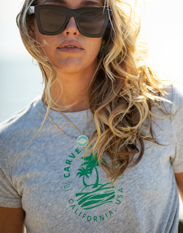 Cassidy Graphic Tee: Heather Grey Palm