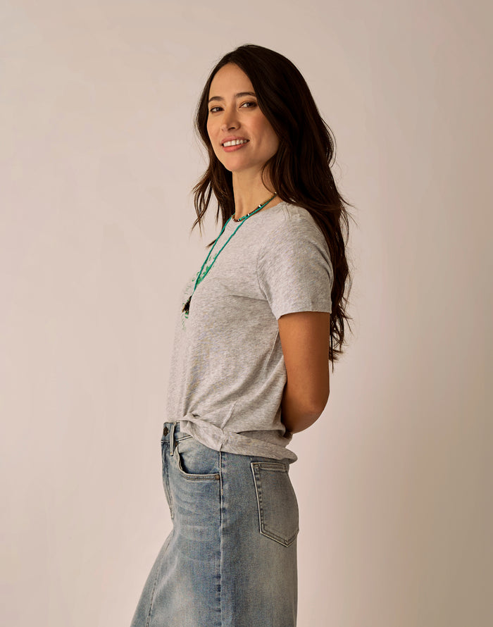 Cassidy Graphic Tee: Heather Grey Palm