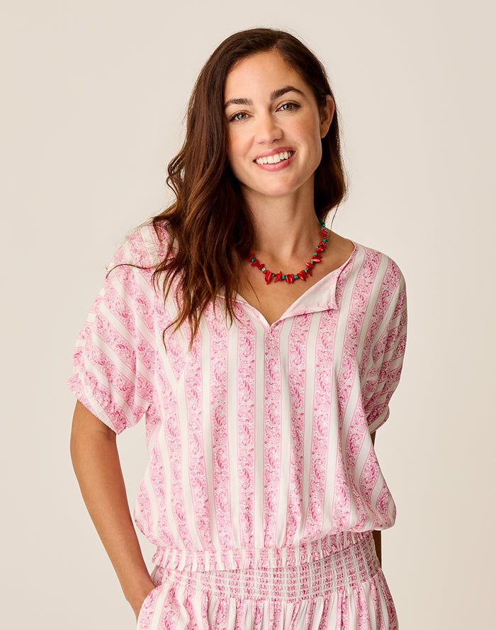 Celeste Top: Pink Paisley - FINAL SALE