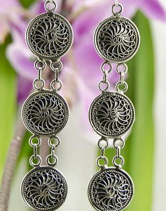 "Chakra Wheel" Filigree Sterling Silver Earrings - Kashmir Designs