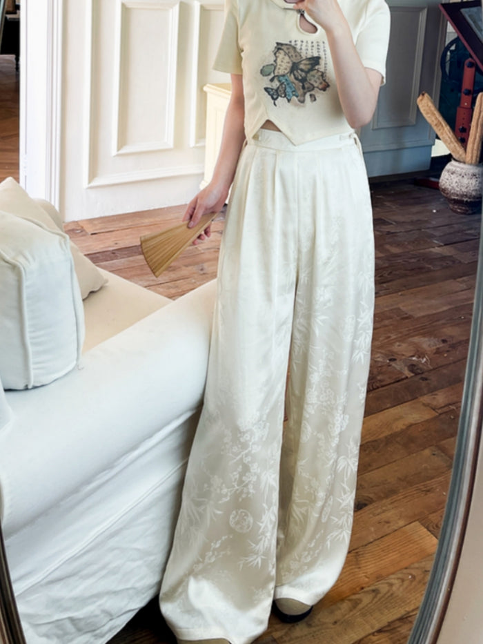 Chinese Style Jacquard Pattern Casual Pants
