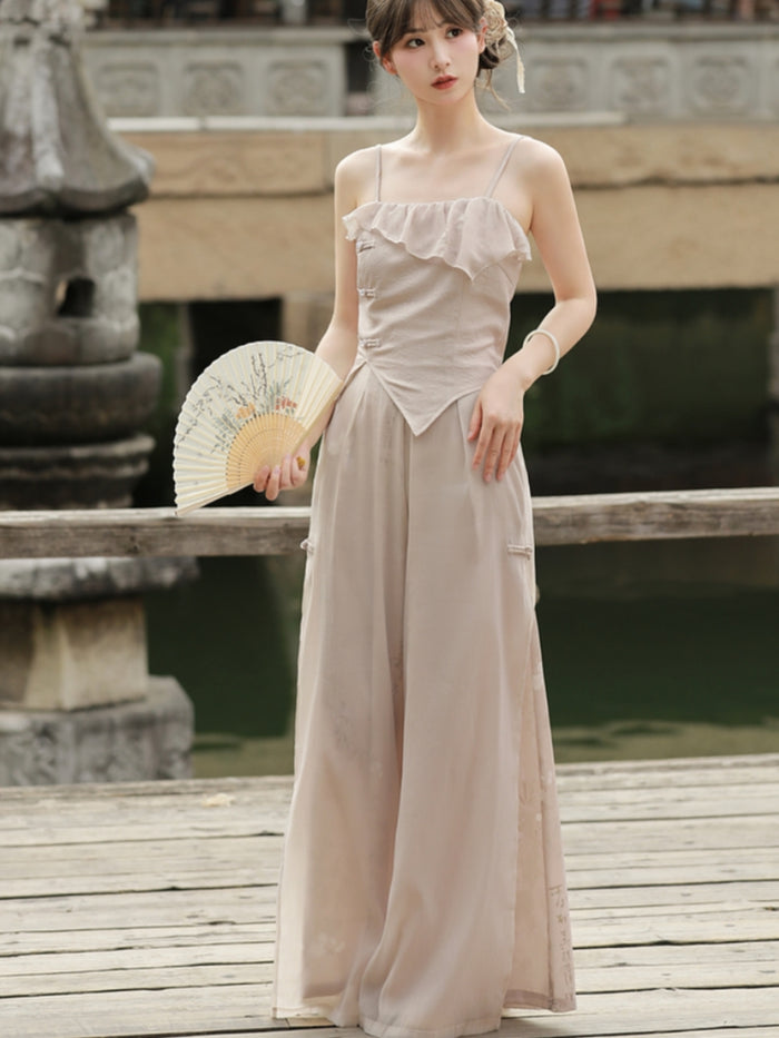 Chinese Zen-Inspired Flowing Wide-Leg Casual Pants
