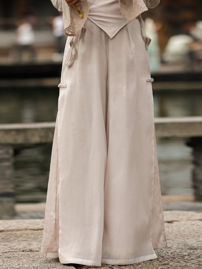 Chinese Zen-Inspired Flowing Wide-Leg Casual Pants