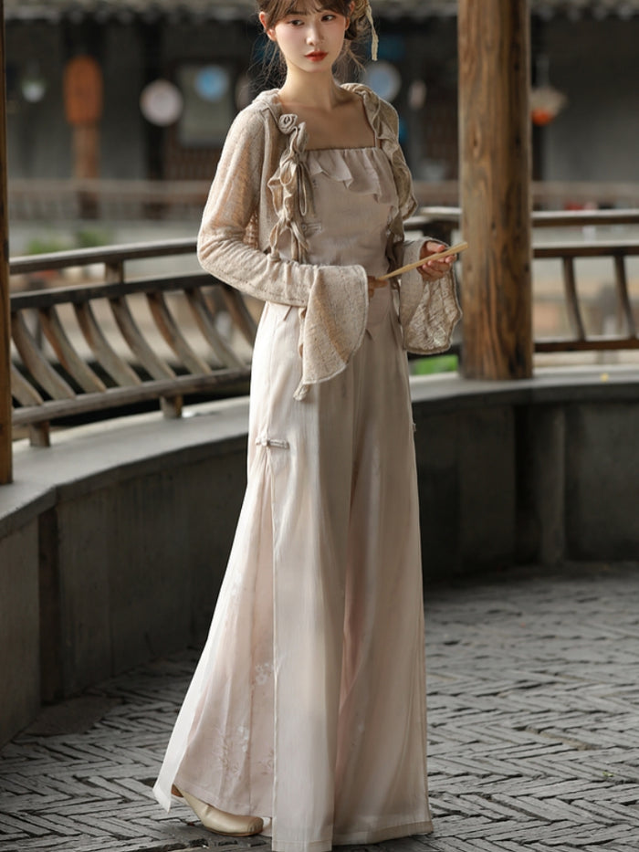 Chinese Zen-Inspired Flowing Wide-Leg Casual Pants