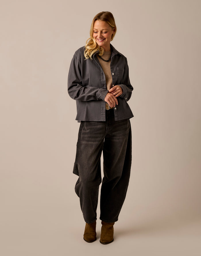 Claire Twill Shirt: Washed Black