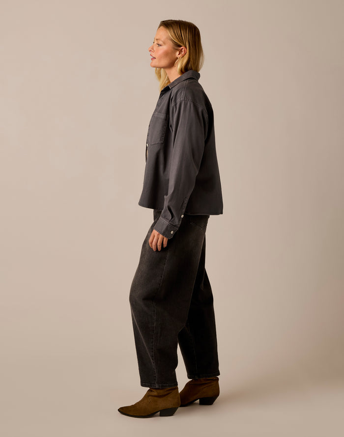 Claire Twill Shirt: Washed Black