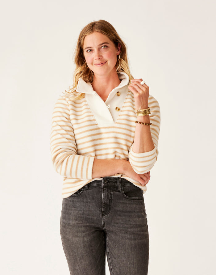 Clara Fleece Pullover: Birch Even Stripe - FINAL SALE