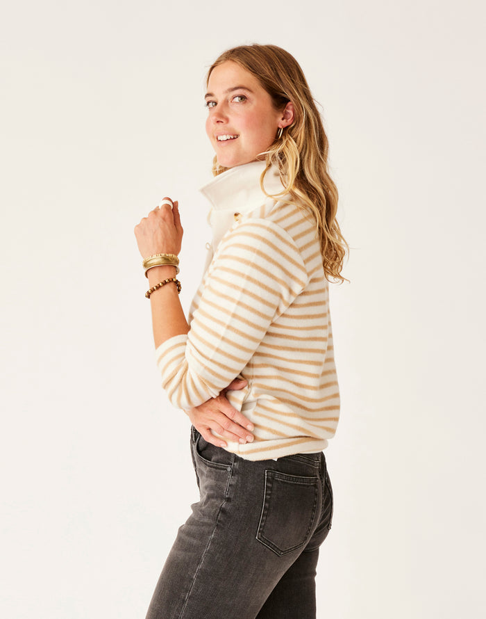 Clara Fleece Pullover: Birch Even Stripe - FINAL SALE