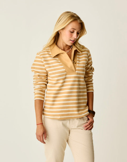 Clara Fleece Pullover: Camel Even Stripe