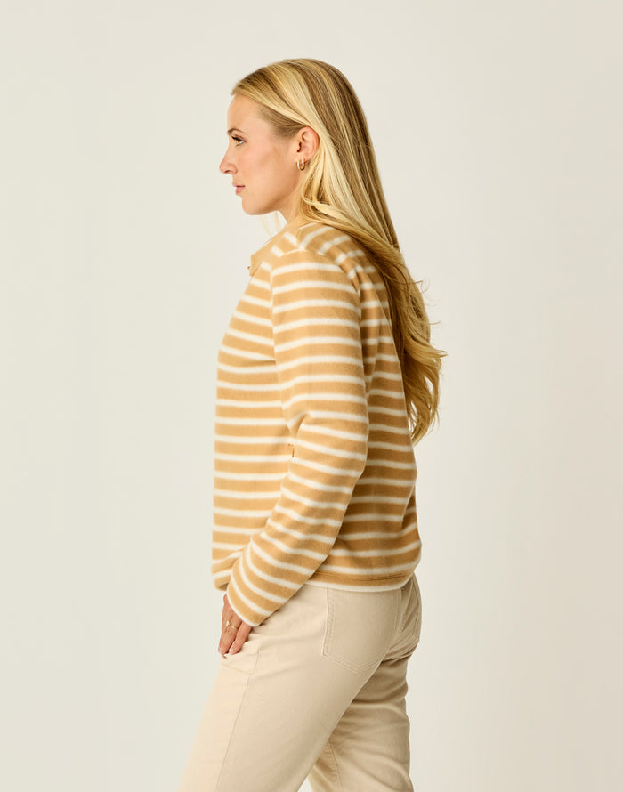 Clara Fleece Pullover: Camel Even Stripe