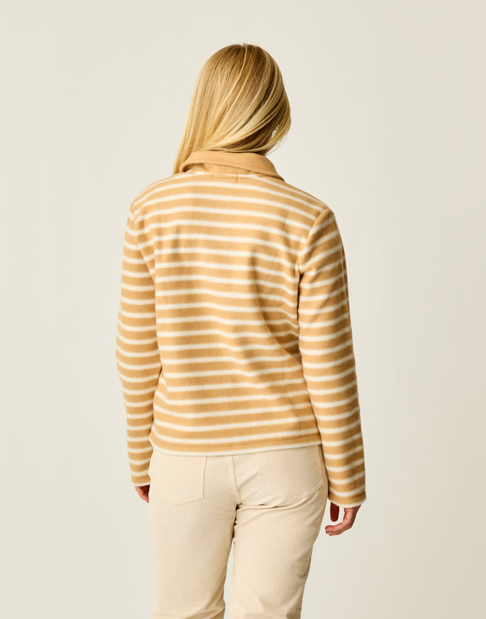 Clara Fleece Pullover: Camel Even Stripe