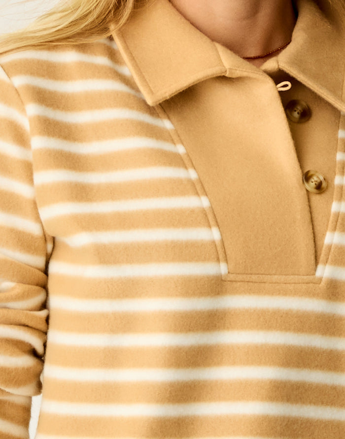 Clara Fleece Pullover: Camel Even Stripe