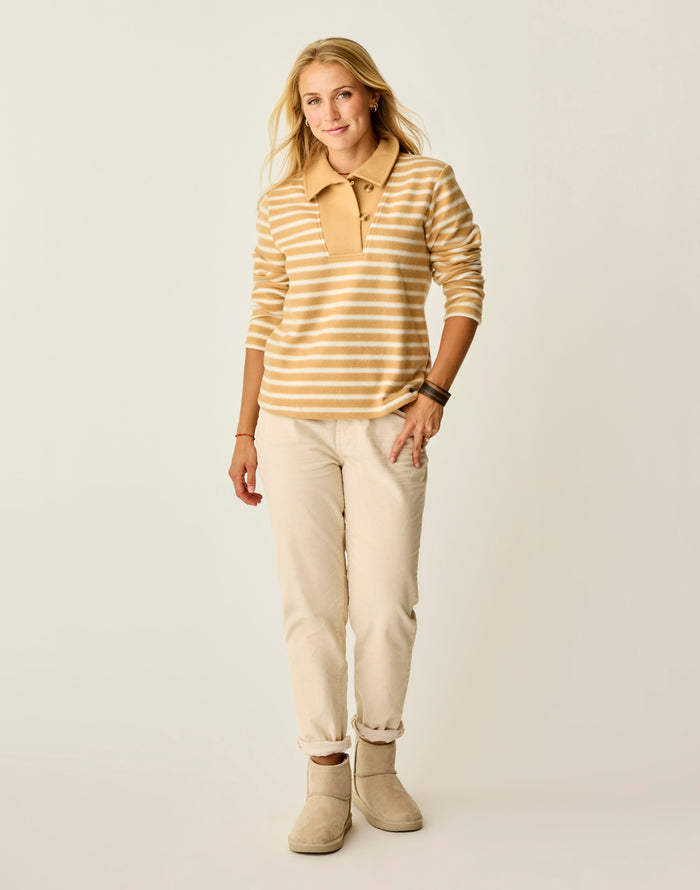 Clara Fleece Pullover: Camel Even Stripe