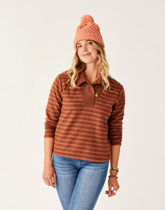 Clara Fleece Pullover: Chocolate Even Stripe - FINAL SALE