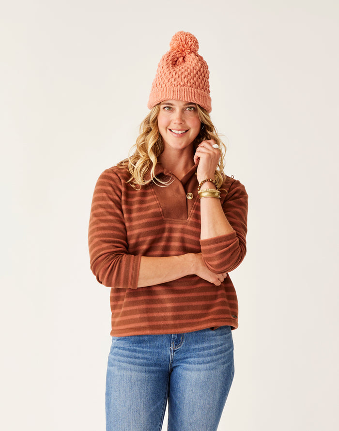 Clara Fleece Pullover: Chocolate Even Stripe - FINAL SALE