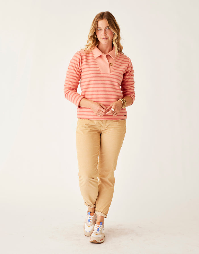Clara Fleece Pullover: Lt. Henna Even Stripe - FINAL SALE
