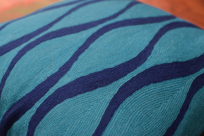 Contemporary Waves Aqua Turquoise Decorative Pillow Cover Wool 18" x 18" - KashmirDesigns