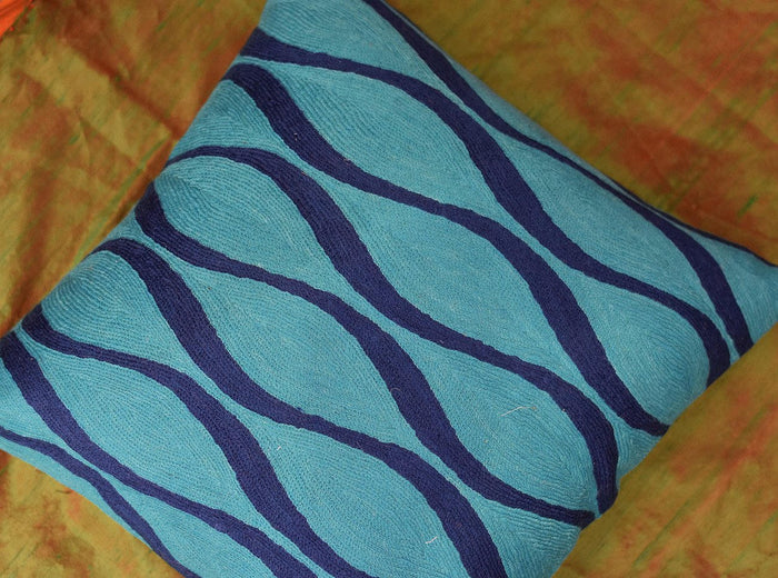 Contemporary Waves Aqua Turquoise Decorative Pillow Cover Wool 18" x 18" - KashmirDesigns