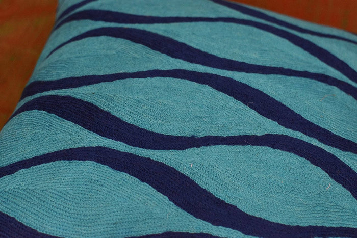 Contemporary Waves Aqua Turquoise Decorative Pillow Cover Wool 18" x 18" - KashmirDesigns