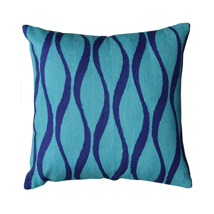Contemporary Waves Aqua Turquoise Decorative Pillow Cover Wool 18" x 18" - KashmirDesigns
