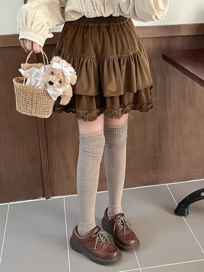 ♡ Corduroy Brown Cake Skirt ♡