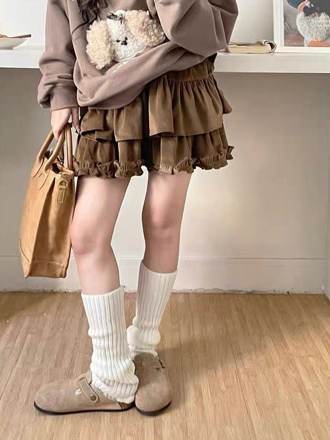 ♡ Corduroy Brown Cake Skirt ♡
