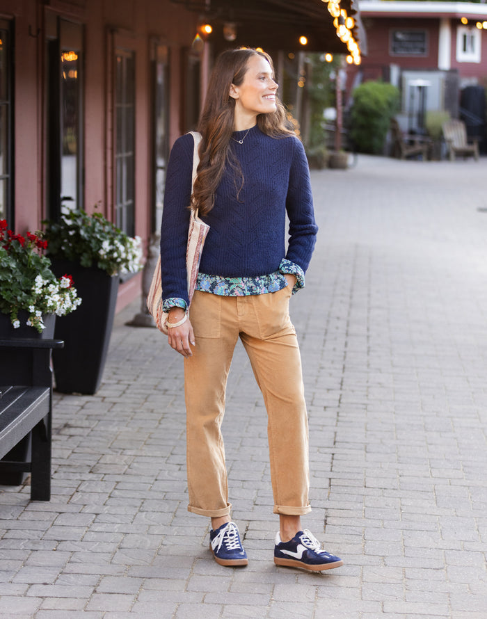 Corey Butter Pant Camel high-rise relaxed straight leg 26-wale butter cord corduroy with Hollywood waistband flap back pockets and hammer loop