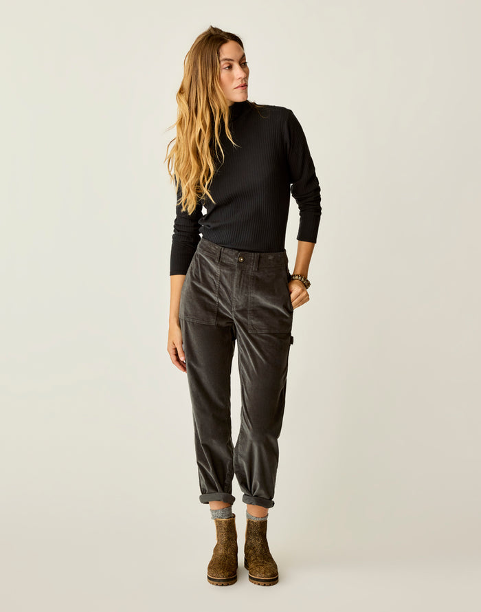 Corey Butter Cord Pant Washed Black high-rise 26 wale butter cord straight leg Hollywood waistband flap back pockets hammer loop