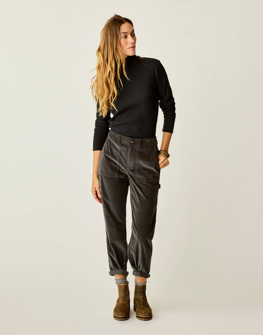 Corey Butter Cord Pant Washed Black high-rise 26 wale butter cord straight leg Hollywood waistband flap back pockets hammer loop