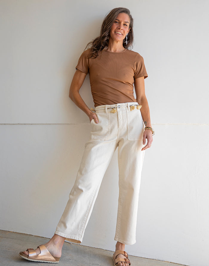 Corey Denim Pant: Ecru