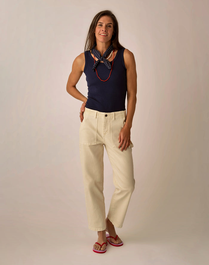Corey Denim Pant: Ecru