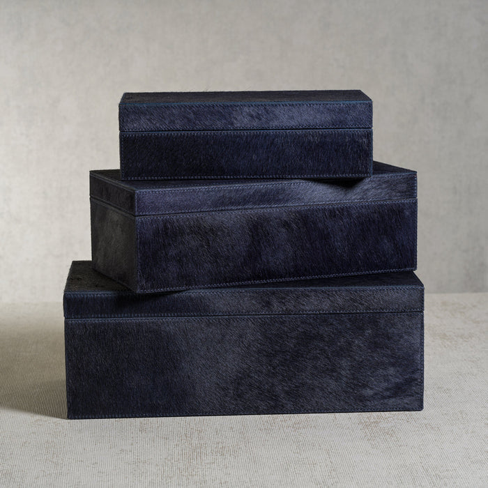 Corviglia Hair-On Hide Leather Box - Navy - Boxes by Carlyle Avenue