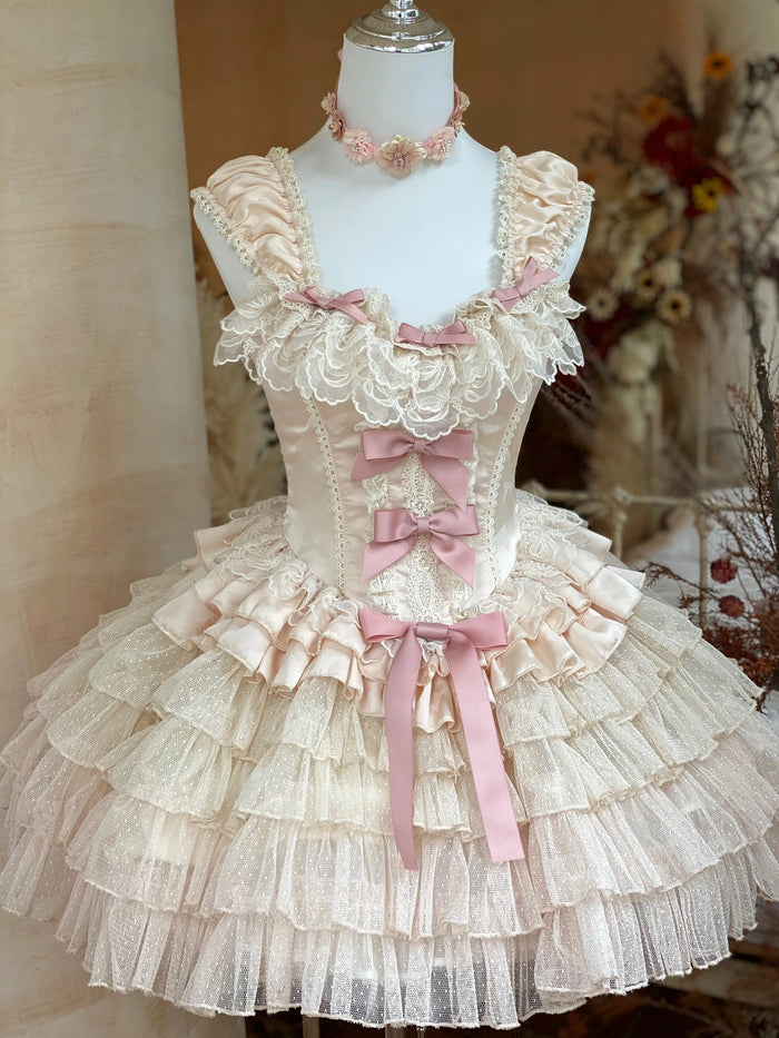 Creamy Lace Marie Antoinette Style Short Dress