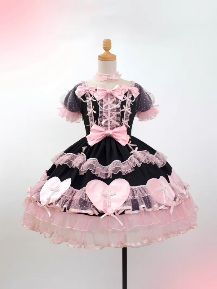 Black Pink Dress with Heart / S